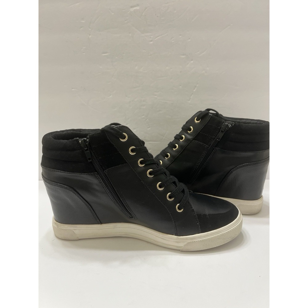 Aldo Kaia High-Top Wedge Sneakers Hidden Heel Black Side Zipper Women's 11 - Picture 8 of 11